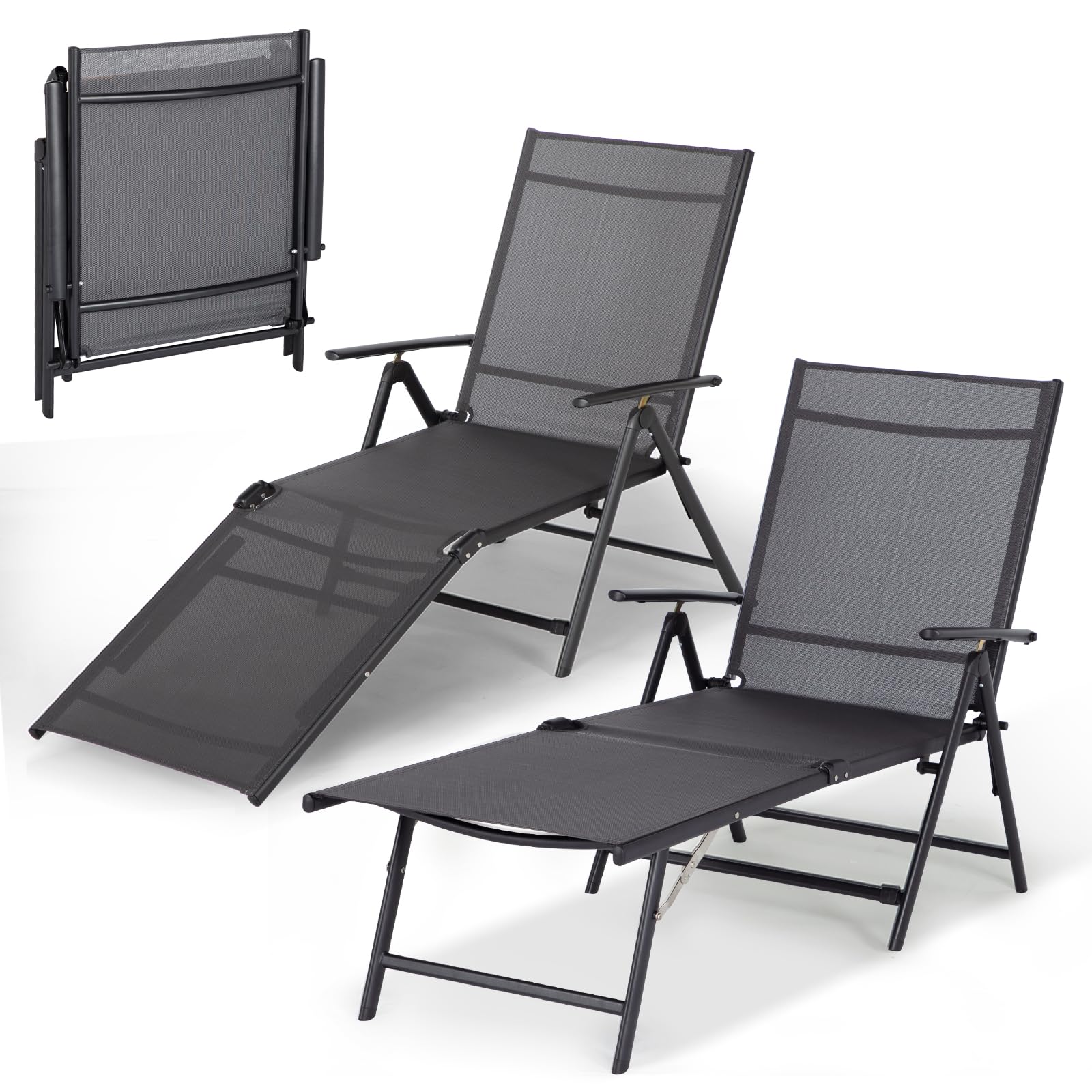 AECOJOY Outdoor Chaise Lounge Chair, Adjustable Reclining Folding Pool Lounger for Poolside