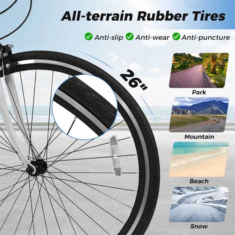 26" Mountain Bike 6-Speed Drivetrain Cycling Bicycle with Dual C-Brakes, Adjustable Seat & All-Terrain Tires, MTB City Bike for Men Women Teens