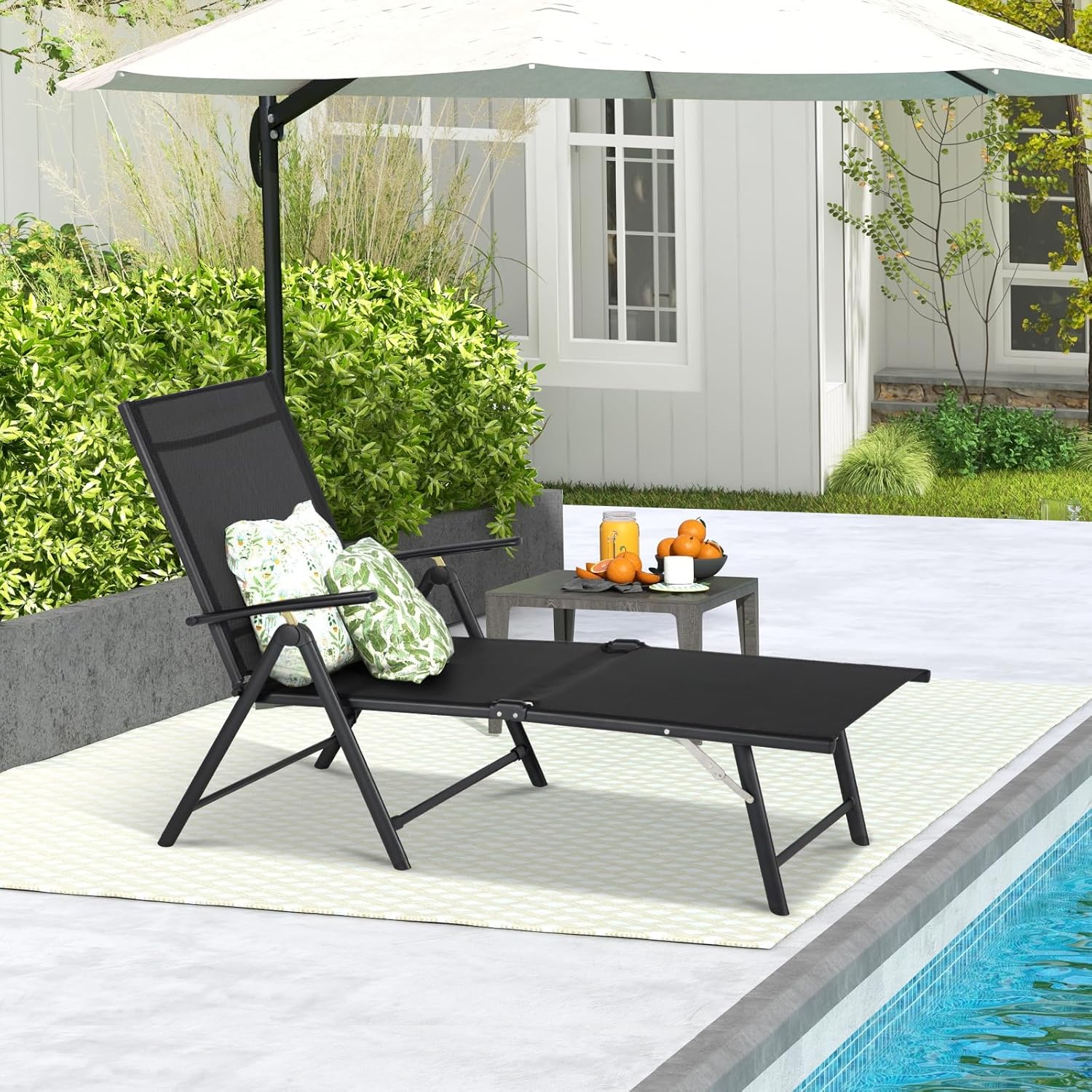 AECOJOY Outdoor Chaise Lounge Chair, Adjustable Reclining Folding Pool Lounger for Poolside