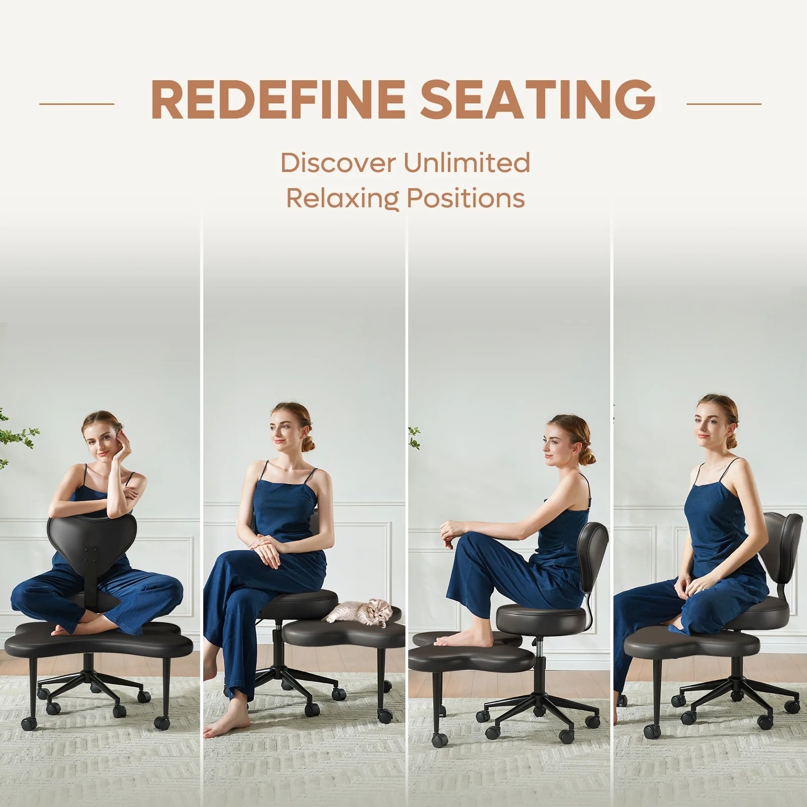 Pinmoco Ergonomic Cross Legged Swivel Chair, Adjustable Height and Teddy Fabric, Meditation& ADHD Chair with Back Support, Home and Office, Off White