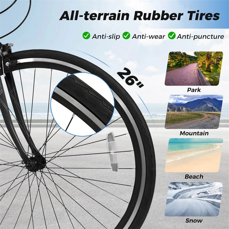 26" Mountain Bike 6-Speed Drivetrain Cycling Bicycle with Dual C-Brakes, Adjustable Seat & All-Terrain Tires, MTB City Bike for Men Women Teens