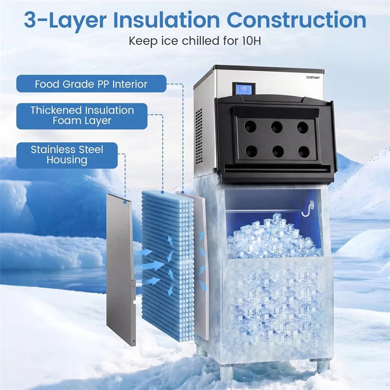 450 LBS/24H Commercial Split Ice Maker, Stainless Steel Ice Machine with 250 LBS Storage Bin, Self-Cleaning & Air Cooled for Restaurant Bar Cafe Hotel