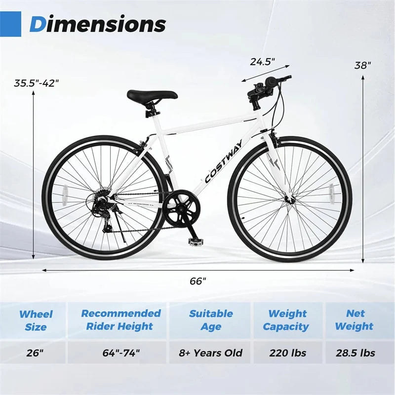 26" Mountain Bike 6-Speed Drivetrain Cycling Bicycle with Dual C-Brakes, Adjustable Seat & All-Terrain Tires, MTB City Bike for Men Women Teens