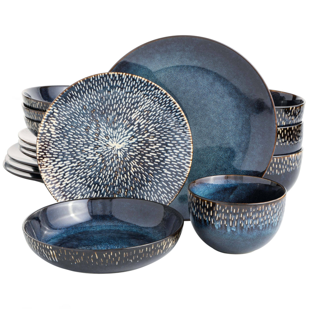 Gibson Elite Matisse 16-Piece Double Bowl Dinnerware Set, Cobalt