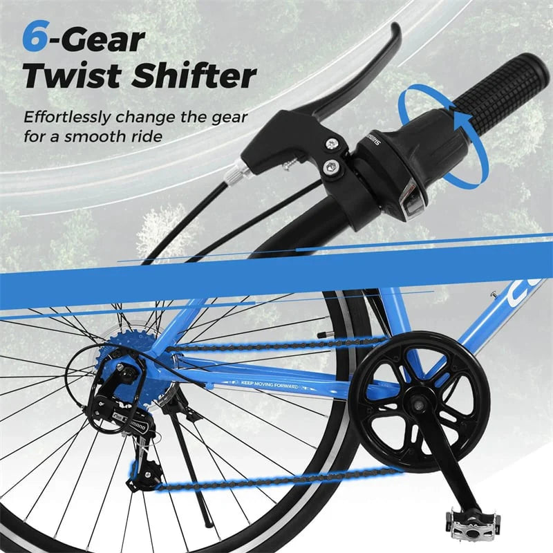 26" Mountain Bike 6-Speed Drivetrain Cycling Bicycle with Dual C-Brakes, Adjustable Seat & All-Terrain Tires, MTB City Bike for Men Women Teens