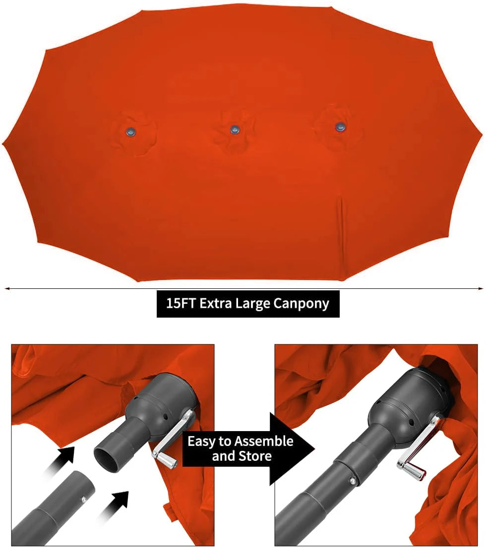 AECOJOY 15x9ft Double-Sided Patio Umbrella, Orange