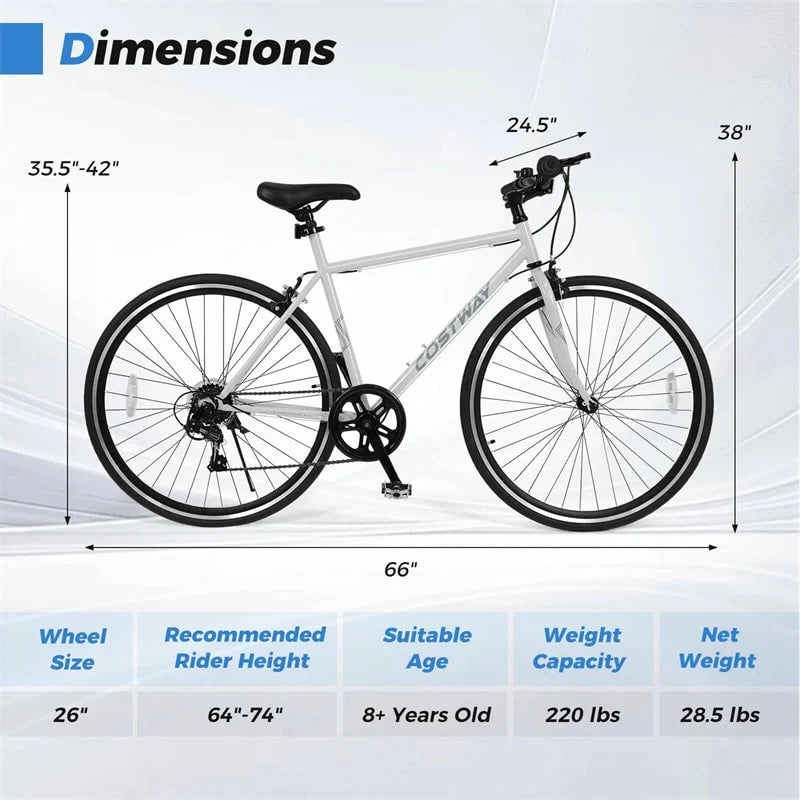 26" Mountain Bike 6-Speed Drivetrain Cycling Bicycle with Dual C-Brakes, Adjustable Seat & All-Terrain Tires, MTB City Bike for Men Women Teens