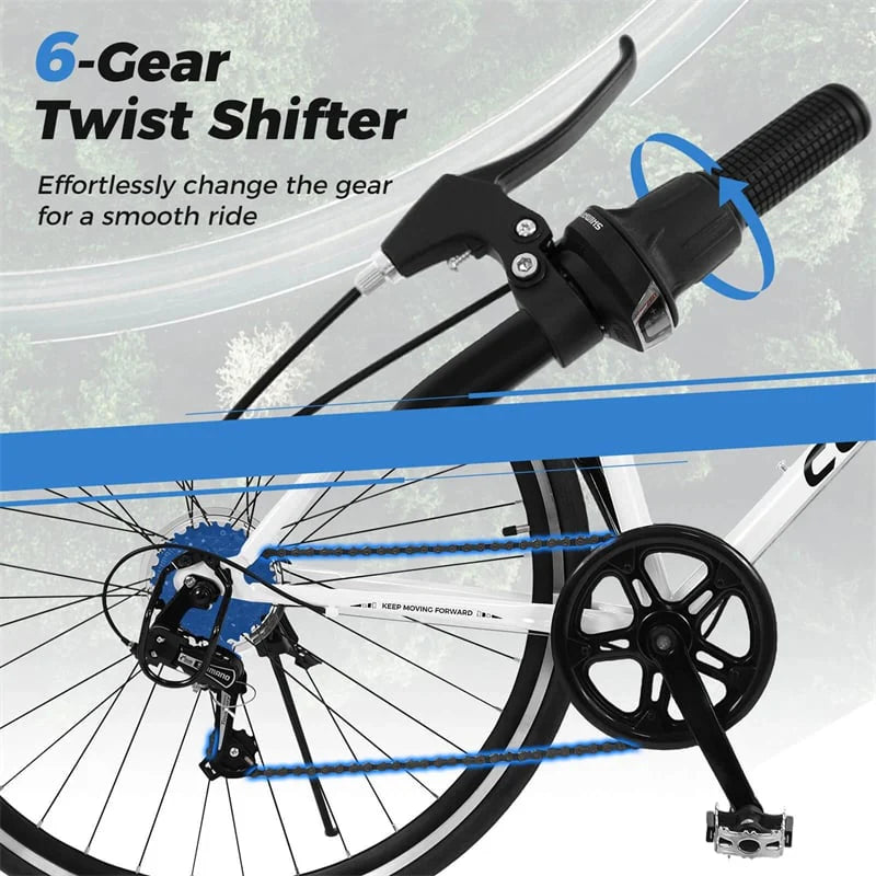 26" Mountain Bike 6-Speed Drivetrain Cycling Bicycle with Dual C-Brakes, Adjustable Seat & All-Terrain Tires, MTB City Bike for Men Women Teens