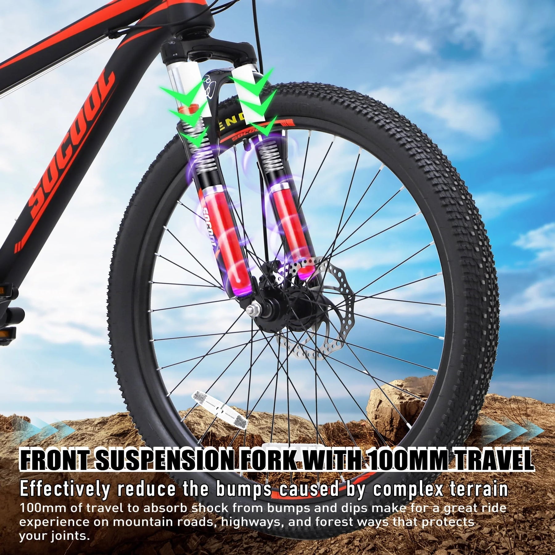 SOCOOL Mountain Bikes for Adults 26'' Bicycle, 21 - Speed - Orange & Black