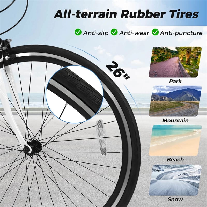 26" Mountain Bike 6-Speed Drivetrain Cycling Bicycle with Dual C-Brakes, Adjustable Seat & All-Terrain Tires, MTB City Bike for Men Women Teens