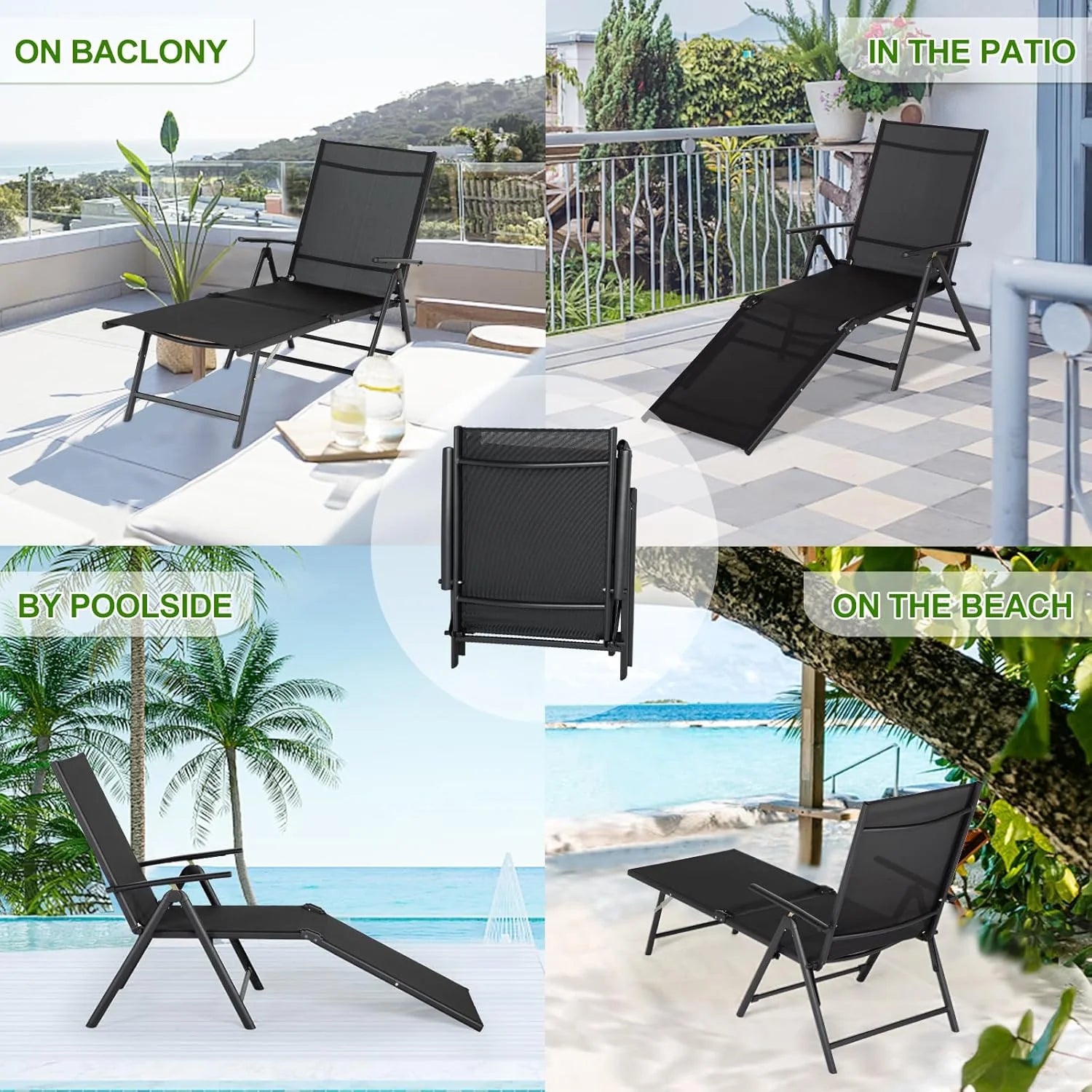 AECOJOY Outdoor Chaise Lounge Chair, Adjustable Reclining Folding Pool Lounger for Poolside