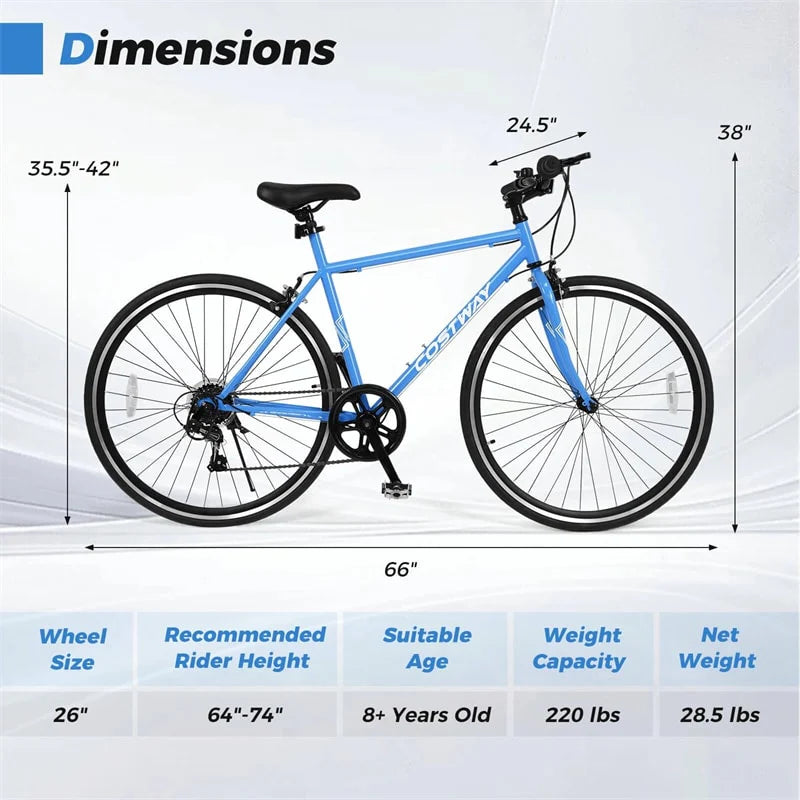 26" Mountain Bike 6-Speed Drivetrain Cycling Bicycle with Dual C-Brakes, Adjustable Seat & All-Terrain Tires, MTB City Bike for Men Women Teens