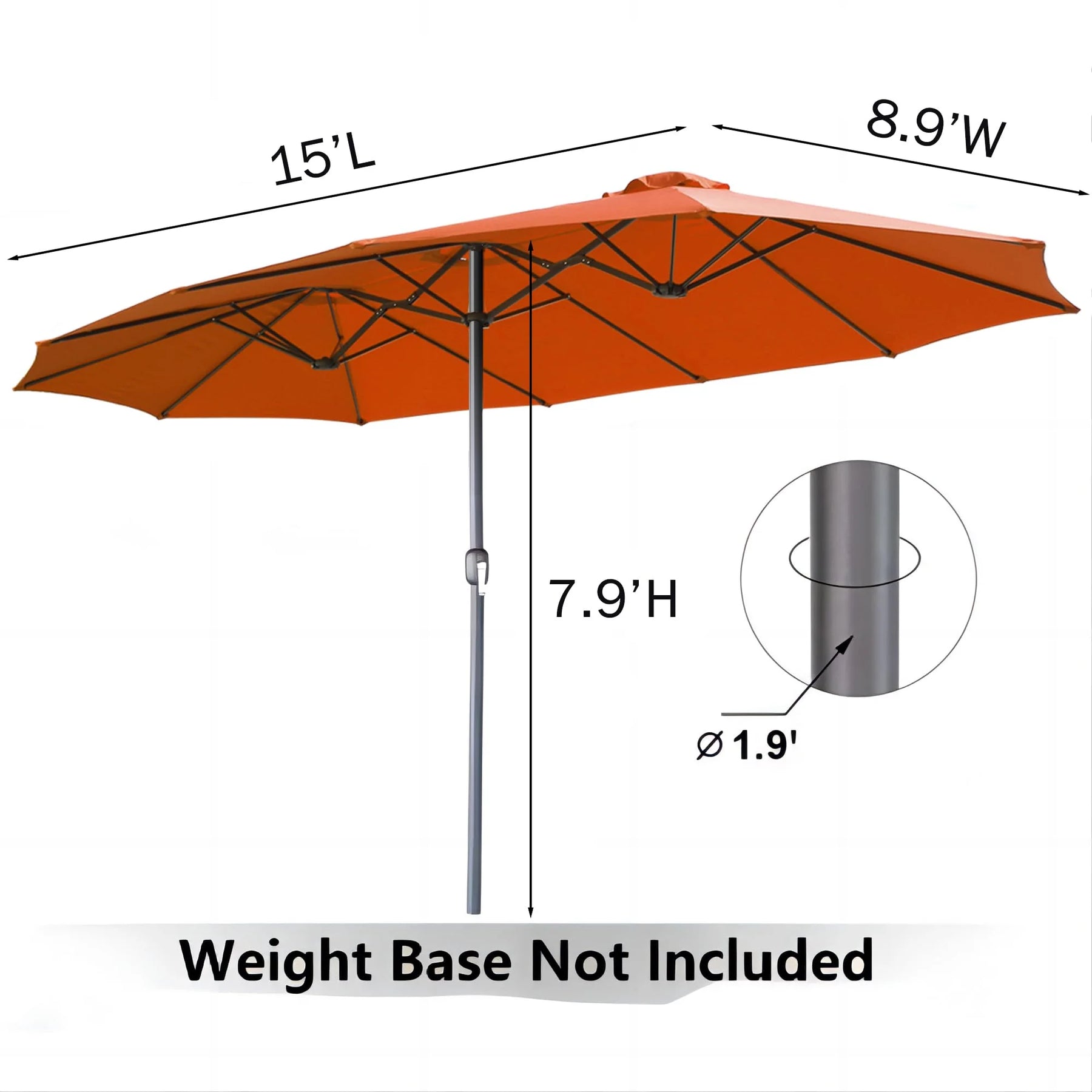 AECOJOY 15x9ft Double-Sided Patio Umbrella, Orange