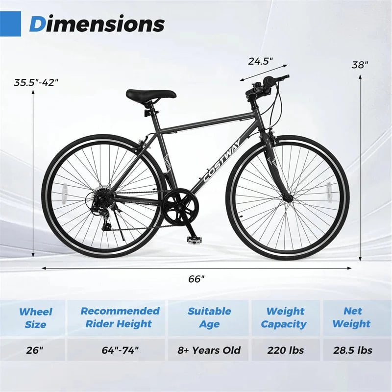 26" Mountain Bike 6-Speed Drivetrain Cycling Bicycle with Dual C-Brakes, Adjustable Seat & All-Terrain Tires, MTB City Bike for Men Women Teens