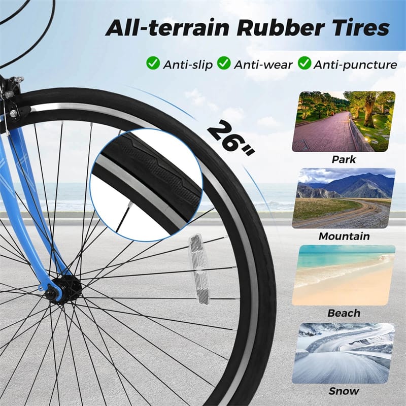 26" Mountain Bike 6-Speed Drivetrain Cycling Bicycle with Dual C-Brakes, Adjustable Seat & All-Terrain Tires, MTB City Bike for Men Women Teens